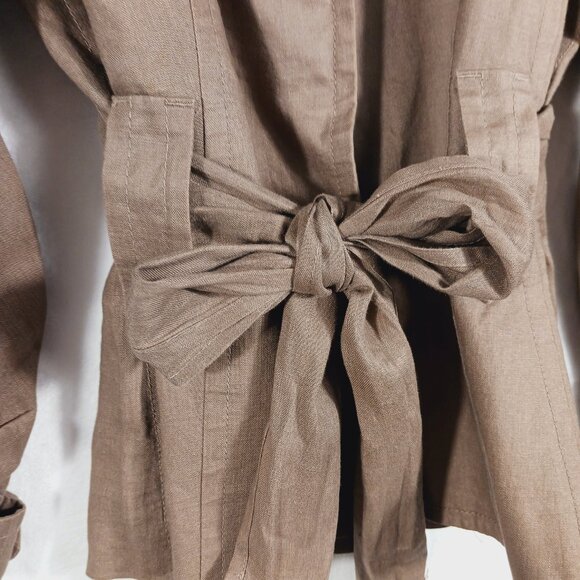 Zara Woman Tan/Brown Linen Jacket Pleated Back, Tie Waist Sz MED Earthy Neutral - Picture 7 of 16
